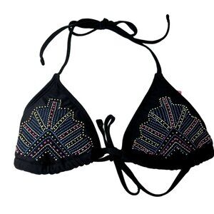 Beaded Triangle Bikini Top Size S Black NEW Swimwear Swim Suit Xhilaration Beach